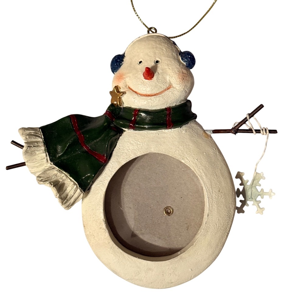 Snowman Photo Frame Christmas Ornament Resin Winter Holiday Tree Decor 4.75in